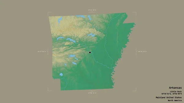 Området Arkansas Delstaten Usa Isolerad Solid Bakgrund Georefererad Avgränsningsbox Etiketter — Stockfoto