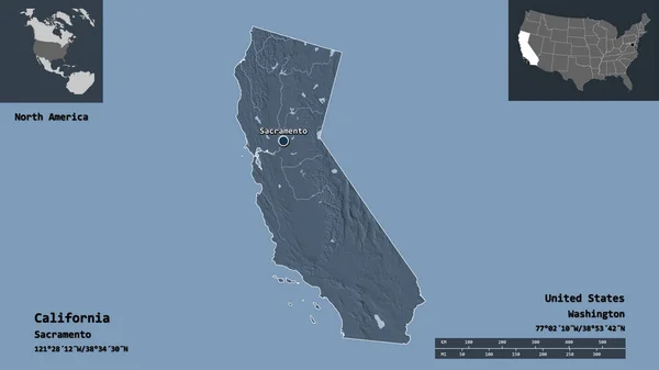 Shape California State Mainland United States Its Capital Escala Distancia —  Fotos de Stock