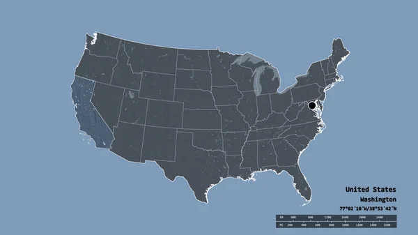 Forma Desnaturalizada Los Estados Unidos Continentales Con Capital División Regional —  Fotos de Stock