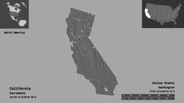 Shape California State Mainland United States Its Capital Escala Distancia —  Fotos de Stock