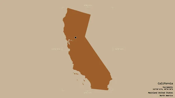 Obszar Kalifornii Stan Kontynentalny Stany Zjednoczone Odizolowany Solidnym Tle Georeferencyjnym — Zdjęcie stockowe