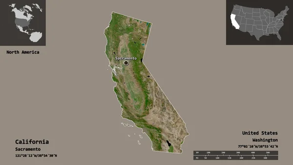 Shape California State Mainland United States Its Capital Escala Distancia —  Fotos de Stock