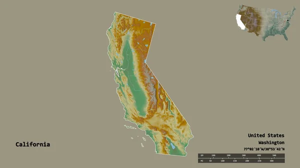 Shape California Bundesstaat Festland Der Vereinigten Staaten Mit Seiner Hauptstadt — Stockfoto