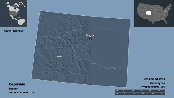 Alakja Colorado Állam Kontinentális Egyesült Államok Főváros Távolsági Skála Előnézet — Stock Fotó