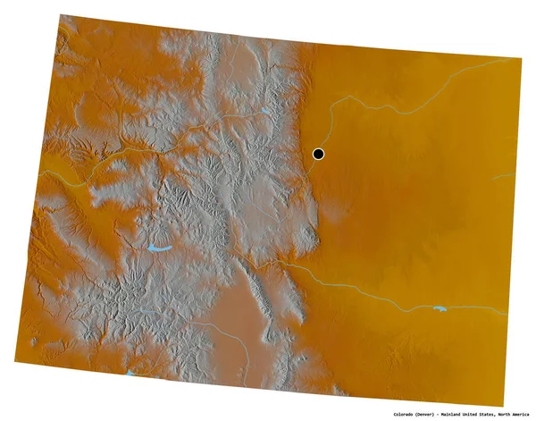 コロラド州の形 米国本土の状態 その首都は白い背景に隔離されました 地形図 3Dレンダリング — ストック写真