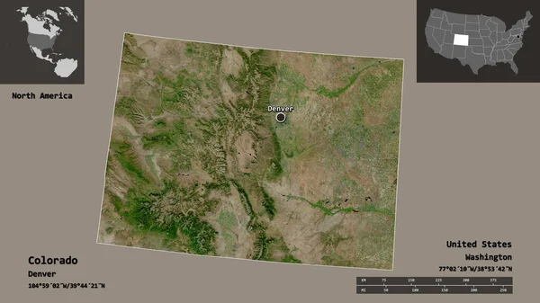 Shape Colorado State Mainland United States Its Capital Distance Scale — Stock Photo, Image