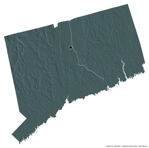 コネチカット州の形 米国本土の状態 その首都は白い背景に隔離されています 色の標高マップ 3Dレンダリング — ストック写真