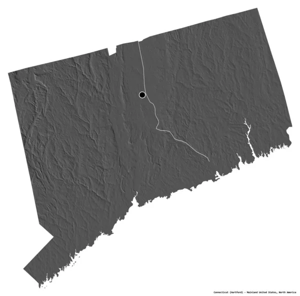 コネチカット州の形 米国本土の状態 その首都は白い背景に隔離されています 標高マップ 3Dレンダリング — ストック写真