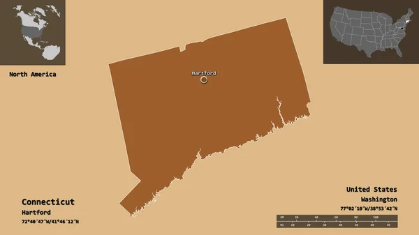 Connecticut Alakja Egyesült Államok Kontinentális Része Fővárosa Távolsági Skála Előnézet — Stock Fotó