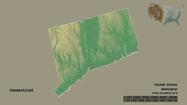 Shape Connecticut Bundesstaat Festland Der Vereinigten Staaten Mit Seiner Hauptstadt — Stockfoto