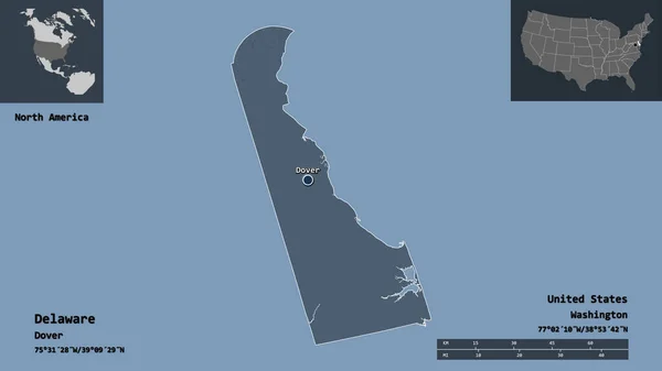 Shape Delaware State Mainland United States Its Capital Escala Distancia — Foto de Stock