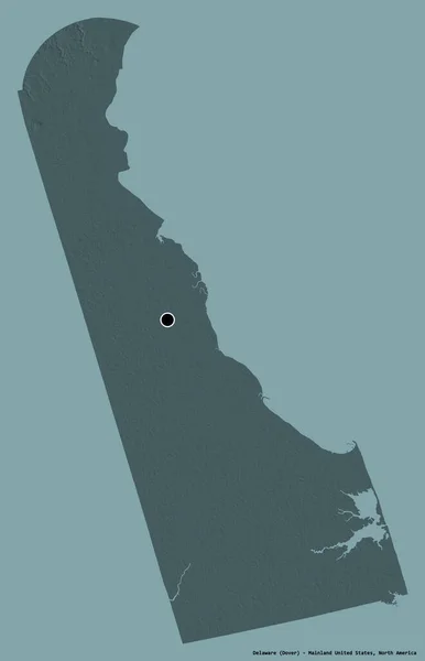 Form Delaware Delstaten Usa Med Sin Huvudstad Isolerad Solid Färg — Stockfoto