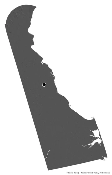 デラウェア州の形 米国本土の状態 その首都は白い背景に隔離されています 標高マップ 3Dレンダリング — ストック写真