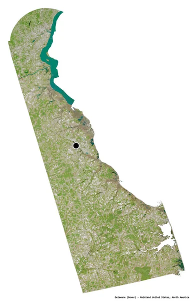 特拉华州的形状 美国大陆州 其首都被白色背景隔离 卫星图像 3D渲染 — 图库照片