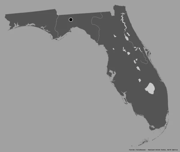 Shape Florida State Mainland United States Its Capital Isolated Solid — Stock Photo, Image