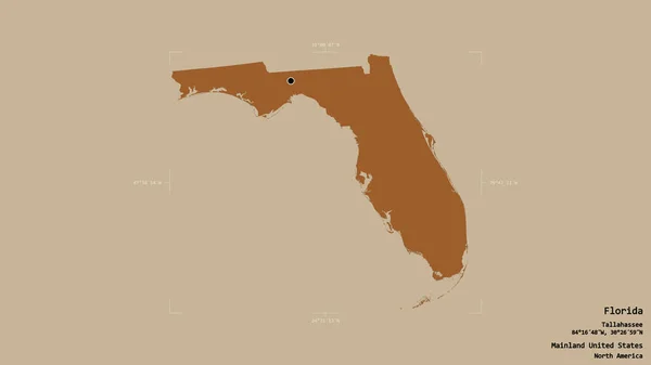 米国本土のフロリダ州の地域は 洗練された境界の箱の中の強固な背景に隔離されています ラベル パターン化されたテクスチャの構成 3Dレンダリング — ストック写真