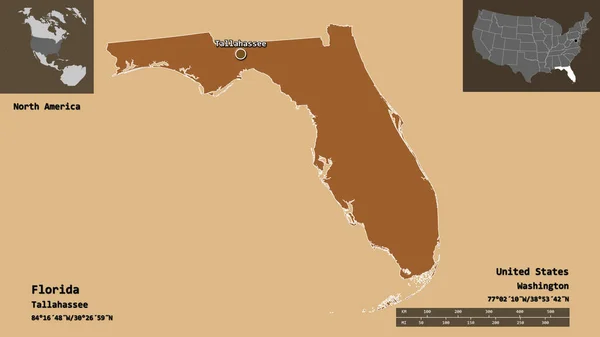 Alakja Florida Állam Kontinentális Egyesült Államok Főváros Távolsági Skála Előnézet — Stock Fotó