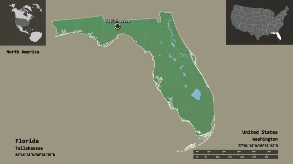 Shape Florida State Mainland United States Its Capital Escala Distancia — Foto de Stock