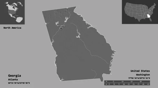 Shape Georgia State Mainland United States Its Capital Distance Scale — Stock Photo, Image