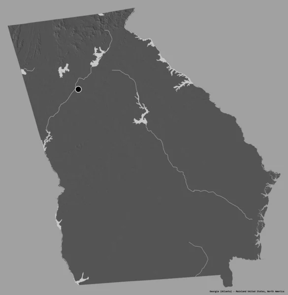 ジョージア州の形 米国本土の状態 その資本金は 固体色の背景に隔離されています 標高マップ 3Dレンダリング — ストック写真