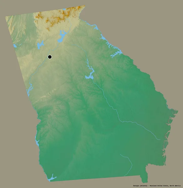 ジョージア州の形 米国本土の状態 その資本金は 固体色の背景に隔離されています 地形図 3Dレンダリング — ストック写真