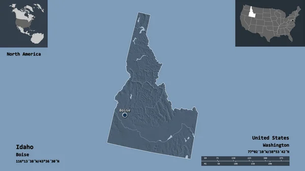 Shape Idaho State Mainland United States Its Capital Escala Distancia —  Fotos de Stock