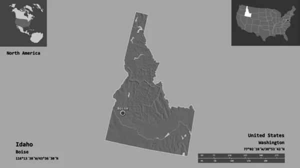 Forma Idaho Estado Continente Dos Estados Unidos Sua Capital Escala — Fotografia de Stock