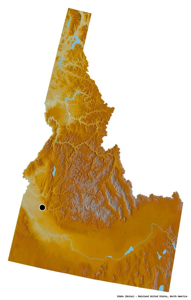アイダホ州はアメリカ合衆国本土の州であり 州都は白地に孤立している 地形図 3Dレンダリング — ストック写真