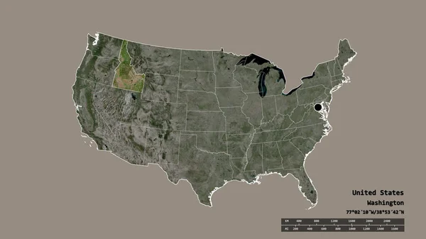 Desaturerad Form Det Amerikanska Fastlandet Med Dess Huvudstad Huvudsakliga Regionala — Stockfoto