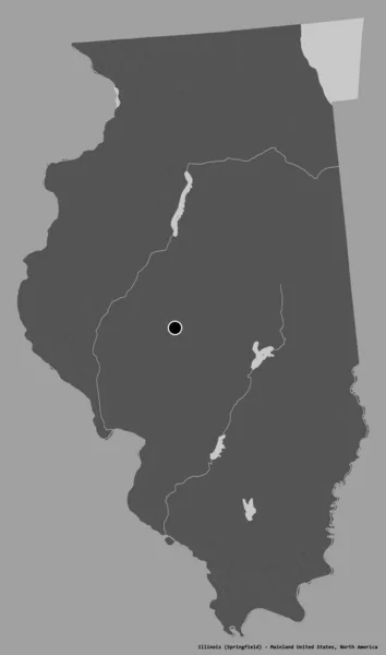 Form Illinois Delstaten Usa Med Sin Huvudstad Isolerad Solid Färg — Stockfoto