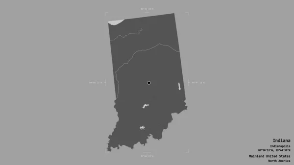 印第安纳州的一个地区 美国大陆 孤立在一个坚实的背景下在一个地理参考的包围盒 Bilevel高程图 3D渲染 — 图库照片