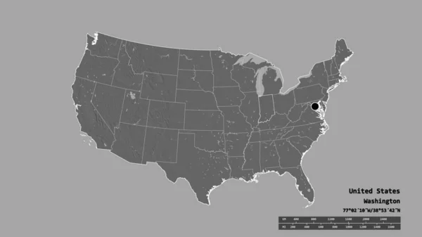 Desaturated Alakja Kontinentális Egyesült Államok Annak Fővárosa Regionális Divízió Szétválasztott — Stock Fotó