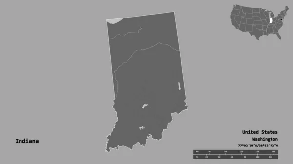 Shape Indiana Bundesstaat Festland Der Vereinigten Staaten Mit Seiner Hauptstadt — Stockfoto
