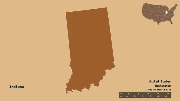 Shape Indiana State Mainland United States Its Capital Isolated Solid — Stock Photo, Image