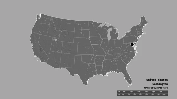 Egyesült Államok Szárazföldi Területének Kiszáradt Alakja Fővárosával Regionális Körzetével Szétválasztott — Stock Fotó