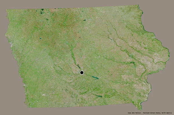 爱荷华州的形状 美国大陆的一个州 它的首都孤立在一个坚实的色彩背景 卫星图像 3D渲染 — 图库照片
