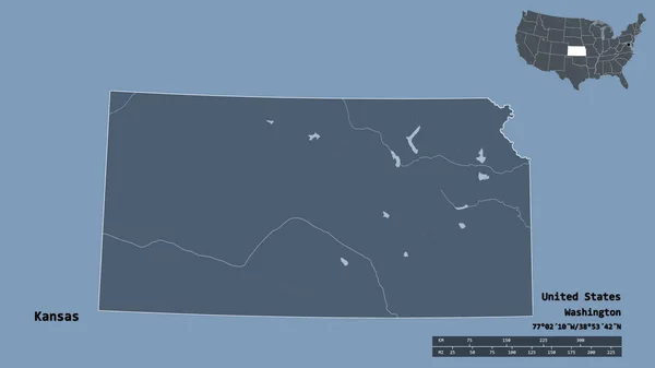 Forma Kansas Estado Continente Estados Unidos Com Sua Capital Isolada — Fotografia de Stock