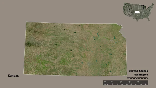 Forma Kansas Estado Continente Estados Unidos Com Sua Capital Isolada — Fotografia de Stock