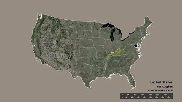 Desaturerad Form Det Amerikanska Fastlandet Med Dess Huvudstad Huvudsakliga Regionala — Stockfoto