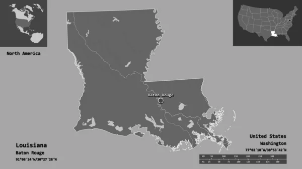Forme Louisiane État Continent Américain Capitale Échelle Distance Aperçus Étiquettes — Photo