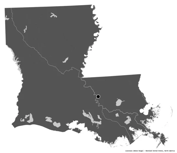 Form Louisiana Delstaten Usa Med Dess Huvudstad Isolerad Vit Bakgrund — Stockfoto