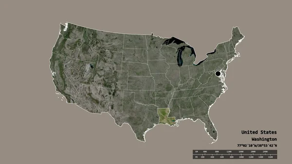 その首都 主要な地域部門と分離されたルイジアナ地域で 米国本土の荒廃した形 ラベル 衛星画像 3Dレンダリング — ストック写真