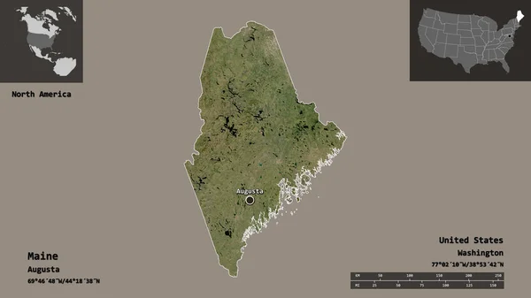 Shape Maine Bundesstaat Festland Und Seine Hauptstadt Entfernungsskala Vorschau Und — Stockfoto