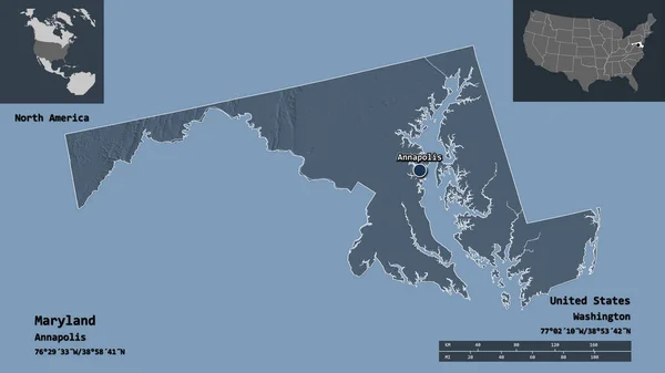 Shape Maryland State Mainland United States Its Capital Distance Scale — Stock Photo, Image