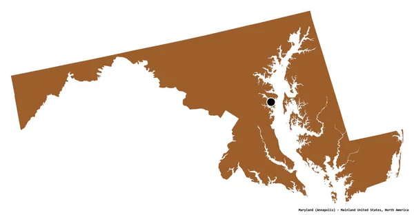 Kształt Maryland Stan Kontynentalny Stanów Zjednoczonych Stolicą Odizolowaną Białym Tle — Zdjęcie stockowe