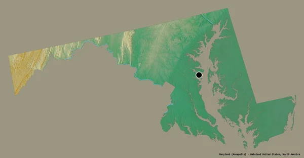 メリーランド州の形 米国本土の状態 その資本金は 固体色の背景に隔離されています 地形図 3Dレンダリング — ストック写真