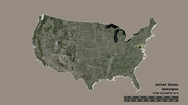 Desaturerad Form Det Amerikanska Fastlandet Med Dess Huvudstad Huvudsakliga Regionala — Stockfoto