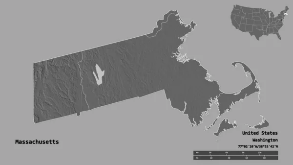 Massachusetts Şekli Birleşik Devletler Anakara Eyaleti Başkenti Sağlam Bir Arka — Stok fotoğraf
