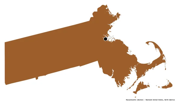 Tvar Massachusetts Stát Pevninské Spojené Státy Hlavním Městem Izolovaným Bílém — Stock fotografie