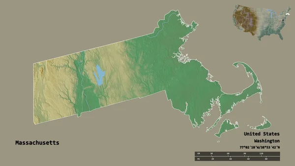 Forma Massachusetts Estado Los Estados Unidos Continentales Con Capital Aislada —  Fotos de Stock